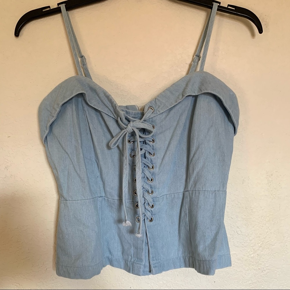 Denim Corset Criss Cross Y2K Detail Tank Top